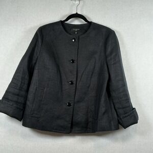 Talbots Womens Black Linen Blazer Jacket Button Front Lined Size 14P‎